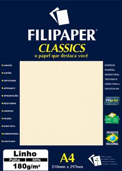 PAPEL LINHO 180G A4 PALHA COM 50 FILIPAPER