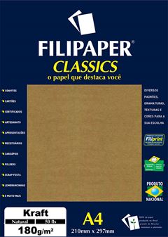 PAPEL KRAFT 180G A4 NATURAL COM 50 FILIPAPER