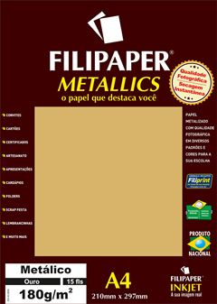 PAPEL METALLICS 180G A4 15FOLHAS OURO FILIPAPER