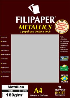 PAPEL METALLICS 180G A4 15 FOLHAS PRATA FILIPAPER