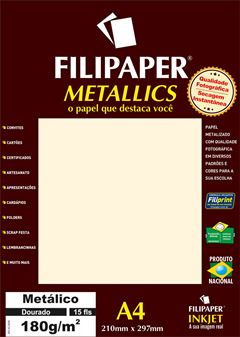 PAPEL METALLICS 180G A4 15 FOLHAS DOURADO FILIPAPER