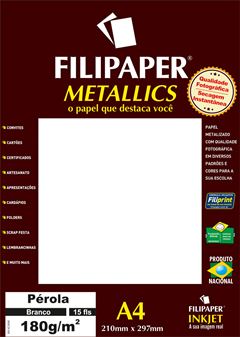 PAPEL METALLICS 180G A4 15 FOLHAS PEROLA BRANCO FILIPAPER