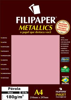 PAPEL METALLICS 180G A4 15 FOLHAS PEROLA ROSA FILIPAPER